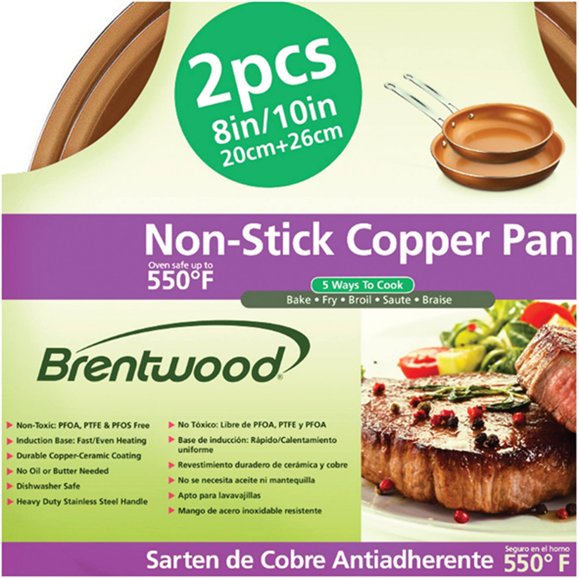 Brentwood 2-Piece Nonstick Induction-Compatible Copper Fry Pan Set